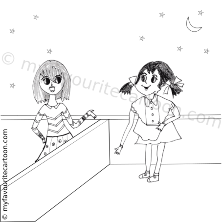 Two girls talking on the roof